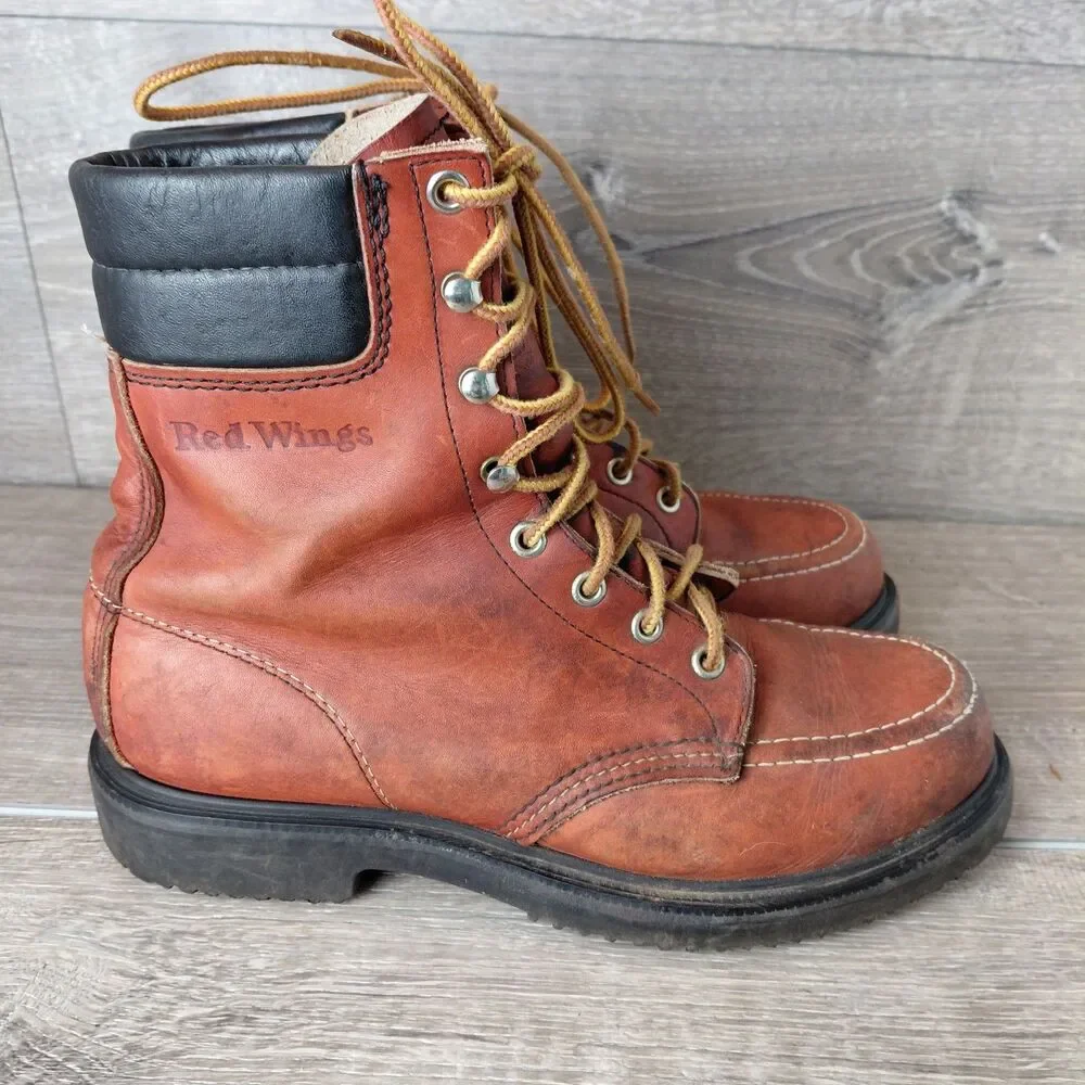 Red Wing 404 Boots Mens 6.5B Brown Leather Mock Toe Super Sole Work Boot USA VTG